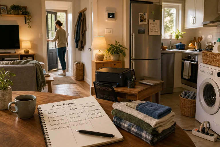 AI-generated editorial illustration for A Room-by-Room Guide to Reducing Household Energy Waste